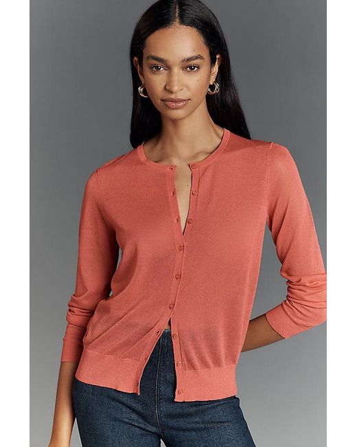 By Anthropologie Pink Fitted Sheer Cardigan