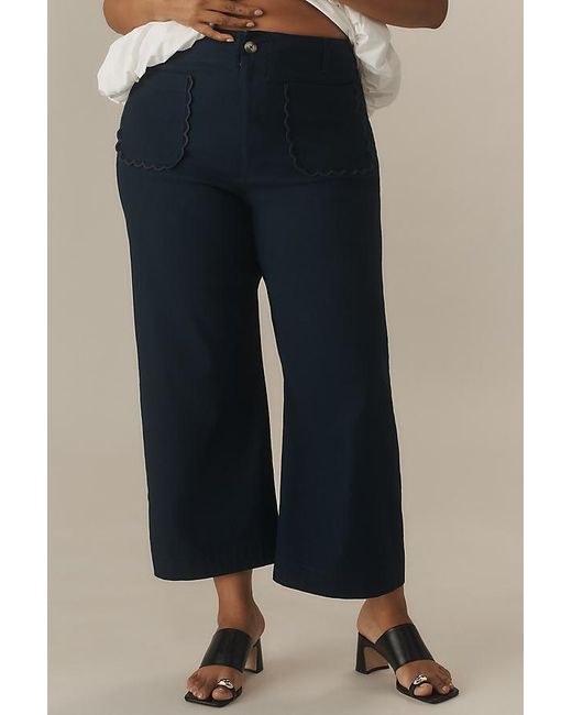 Maeve Blue The Colette Scallop-Pocket Crop Wide-Leg Trousers By