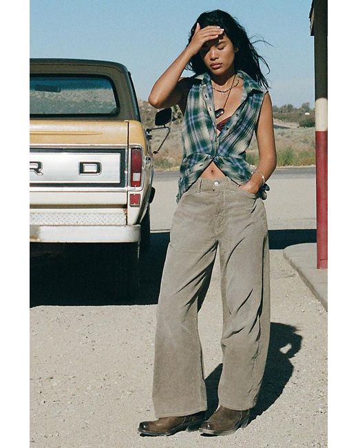 Pilcro Natural The Kayden Cord Mid-Rise Barrel Trousers By