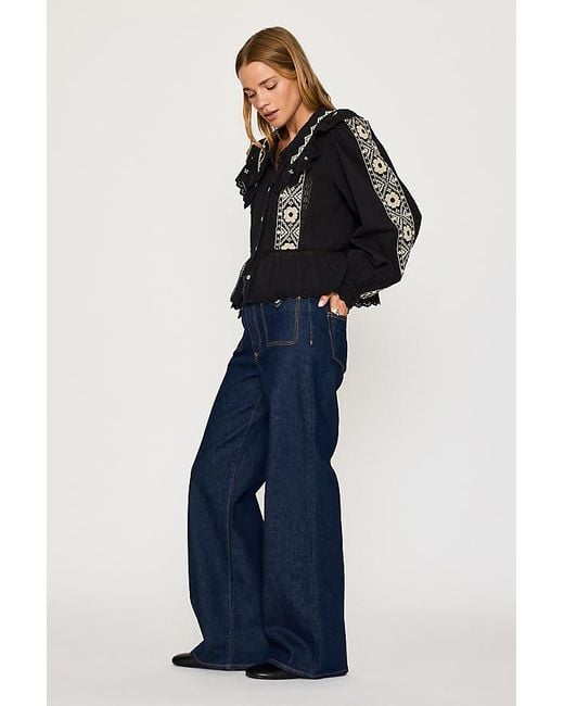 PAIGE Blue Anessa Patch Pocket Wide-Leg Jeans