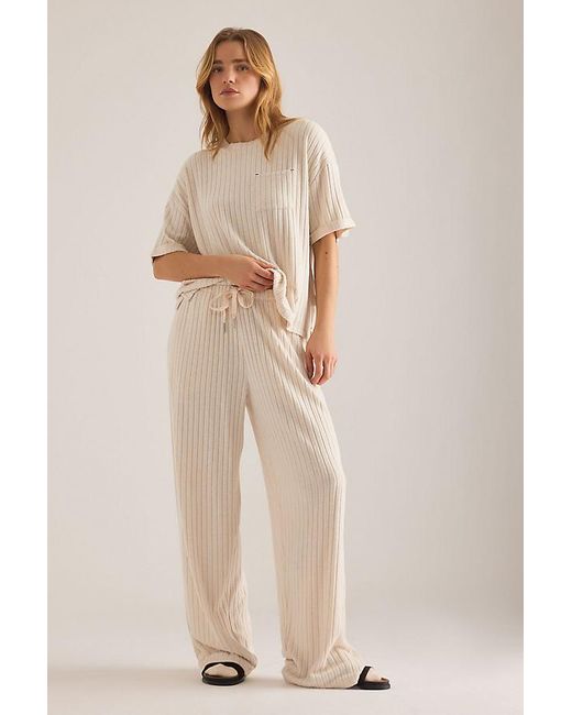 Chelsea Peers Natural Ribbed Wide-Leg Lounge Trousers