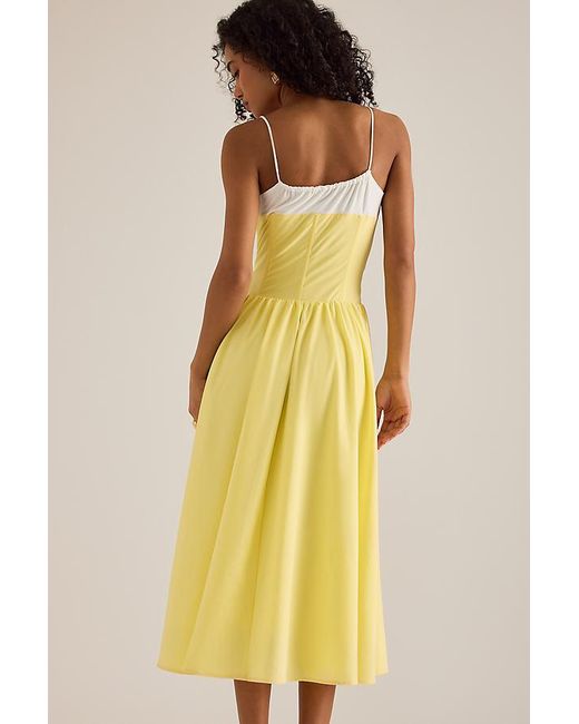 Extro & Vert Yellow Susana Sleeveless Corset Pleated Midi Dress