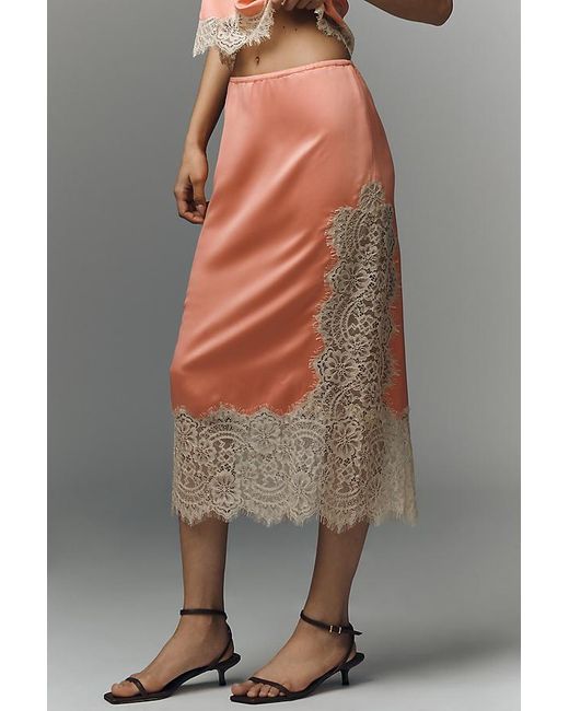 Bl-nk Gray Cinzia Laced Satin Midi Skirt