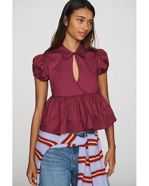 Maeve Red Keyhole Ruffled Peplum Blouse