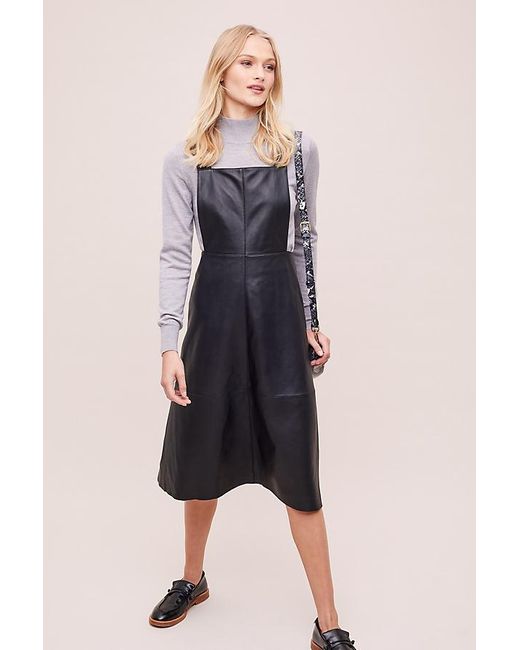 Anthropologie Blue Mona Leather Pinafore Dress