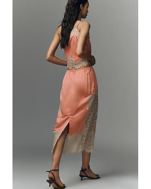 Bl-nk Gray Cinzia Laced Satin Midi Skirt
