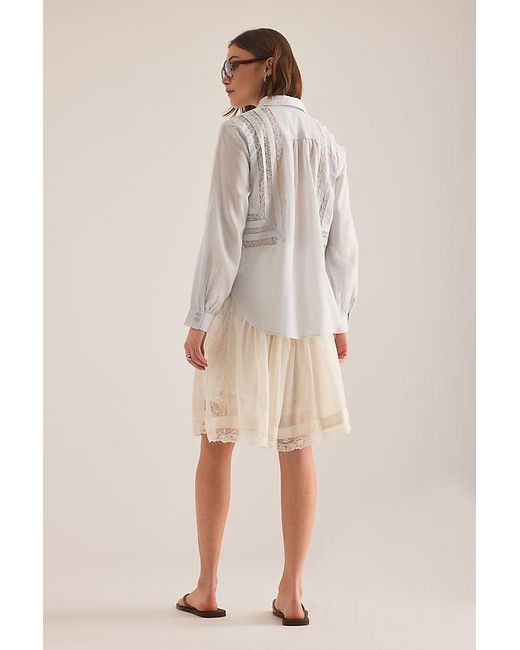 By Anthropologie Natural Lace Inset Long-Sleeve Buttondown Top