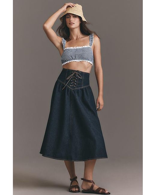 Pilcro Gray Lace-Up Drop Waist Denim Midi Skirt