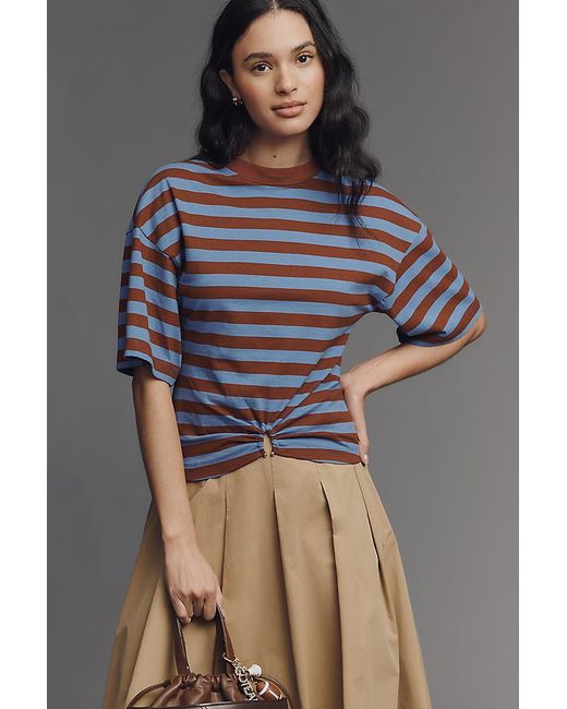 By Anthropologie Multicolor Striped Cotton Keyhole T-Shirt
