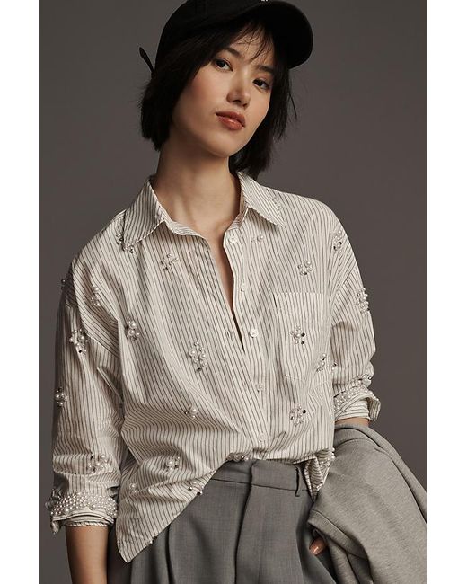 Maeve Gray The Bennet Buttondown Shirt By : Pearl-embellished Edition