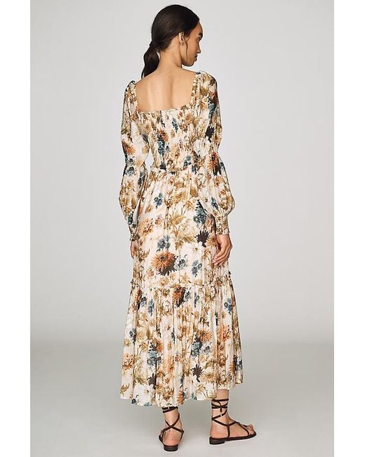 By Anthropologie Natural Puff-Sleeve Midi Dress
