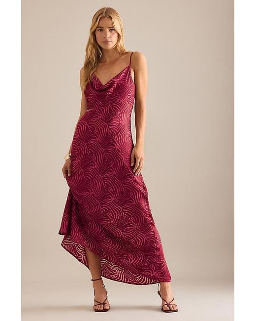 By Anthropologie Red Kelly Cowl Neck Cut-Out Maxi Dress