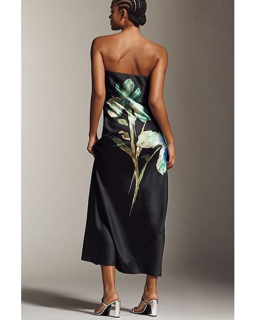 By Anthropologie Black The Fleur Strapless Satin Maxi Slip Dress