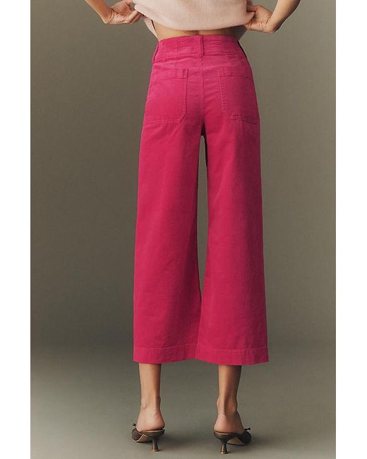 Maeve Red The Colette Cropped Wide-Leg Trousers By Corduroy Edition