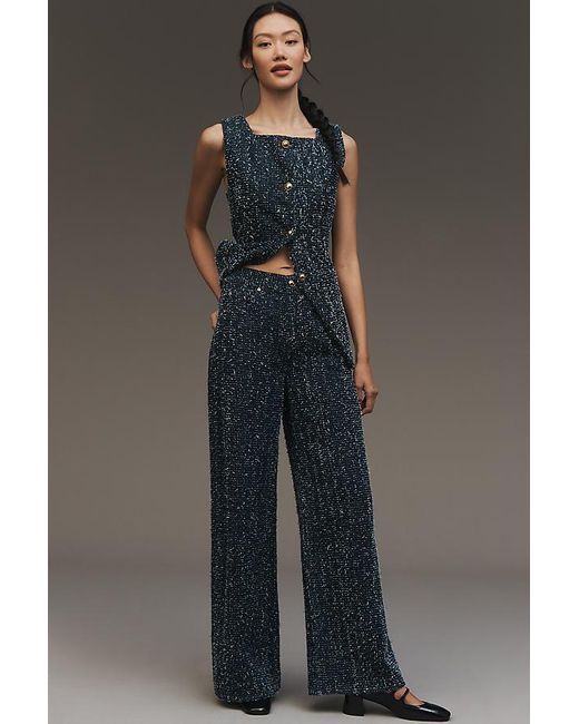 Maeve Blue The Skater Needlepoint High-Rise Wide-Leg Jeans By