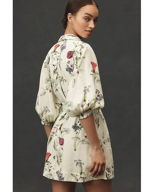 Maeve The Mona Linen Mini Shirt Dress By in Green | Lyst UK