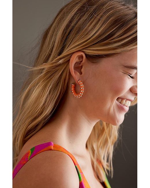 Anthropologie Orange Raffia Hoop Earrings