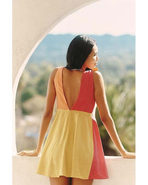 Celandine Red Pakika Colourblock Knot-Front Mini Dress