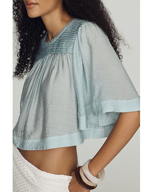 By Anthropologie Blue Seamed Yoke Top