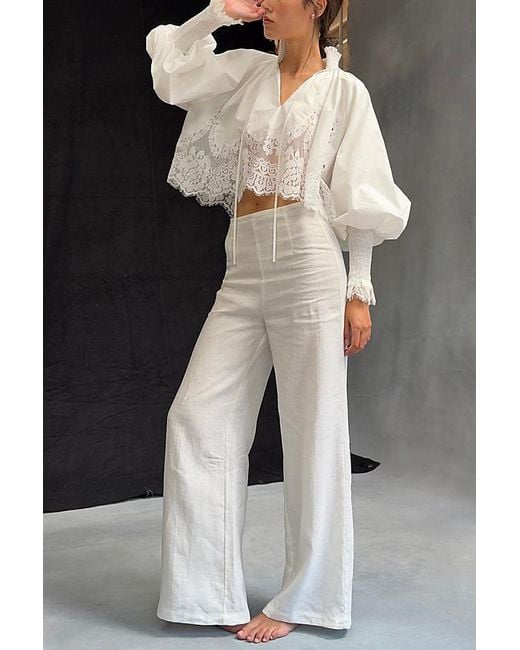 Mare Mare White Lace Inset Long-Sleeve Blouse