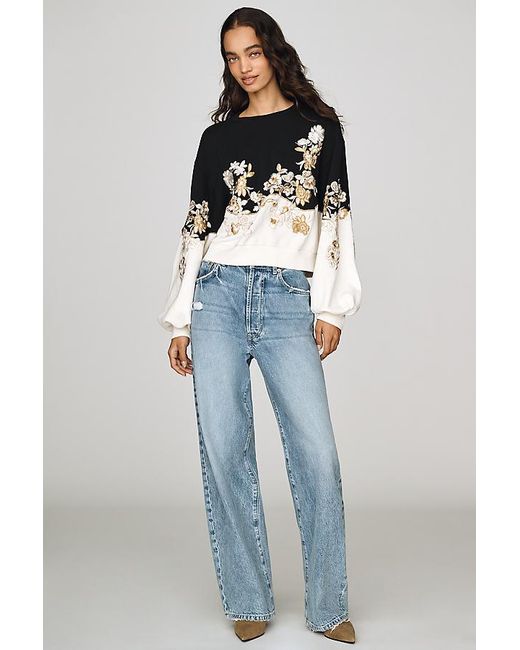 By Anthropologie Gray 100% Cotton Embroidered Sweatshirt