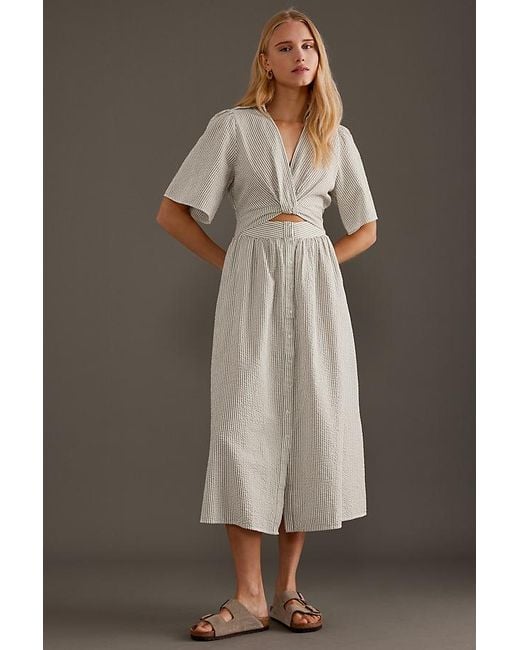 SELECTED Brown Vittoria Short-sleeve Stripe Midi Dress