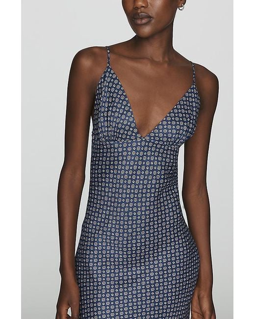 Maeve Blue Printed V-Neck A-Line Midi Dress