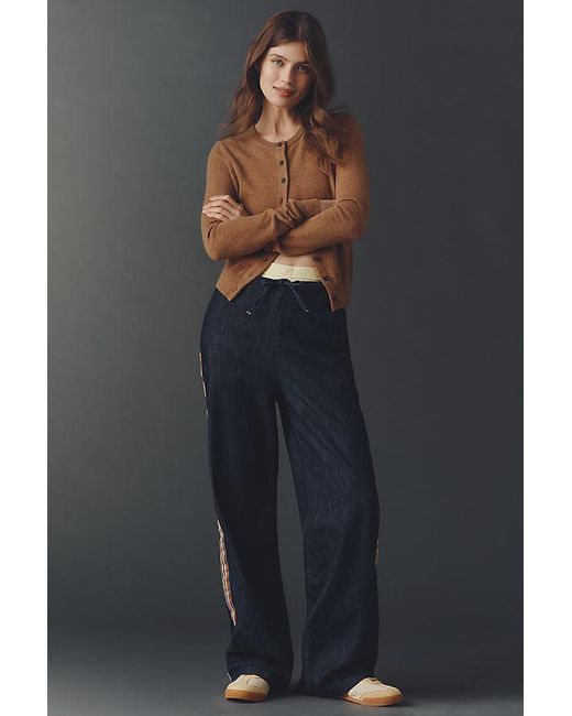 Maeve Gray Pull-On High-Rise Wide-Leg Track Pants