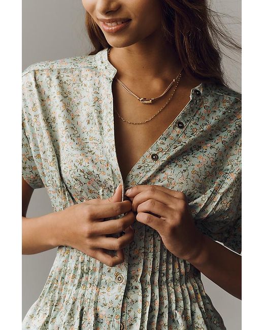 Pilcro Brown The Linden Silky Pleated Waisted Blouse By