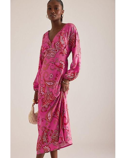 Never Fully Dressed Pink Emma V-Neck Paisley-Print Midi Dress