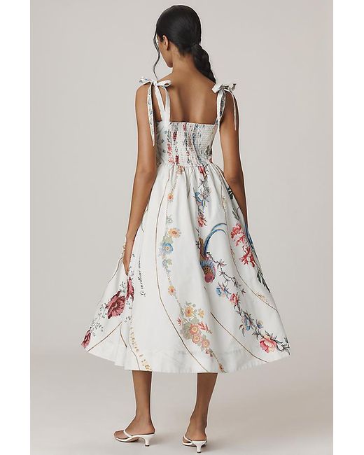 Maeve White Tie-Strap Printed Midi Dress