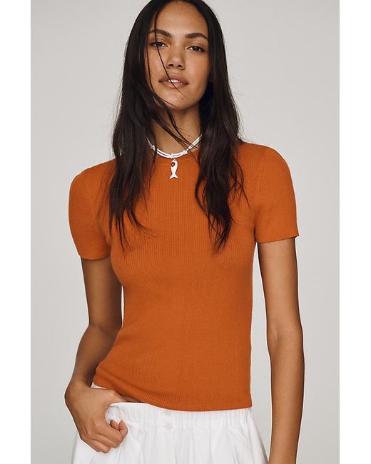 Maeve Orange Short-Sleeve Cashmere Jumper