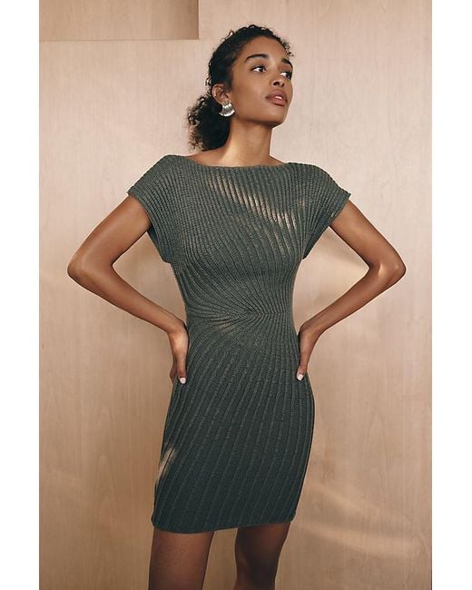 By Anthropologie Green Ribbed Knit Mini Dress