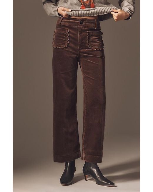 Maeve Brown The Colette Crop Wide-Leg Trousers By Corduroy Scallop Pocket Edition