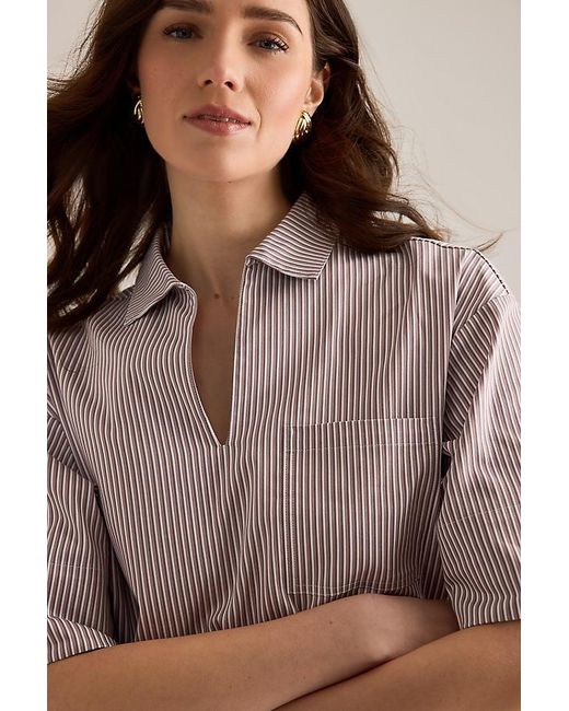 SELECTED Brown Romie V-Neck Short-Sleeve Shirt