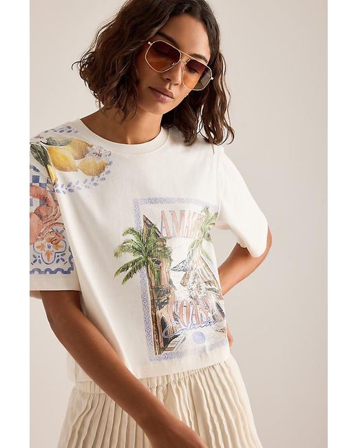 By Anthropologie Natural Amalfi Graphic Boxy T-Shirt