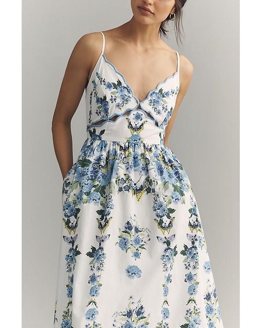By Anthropologie White Cotton Scalloped Midi Dress