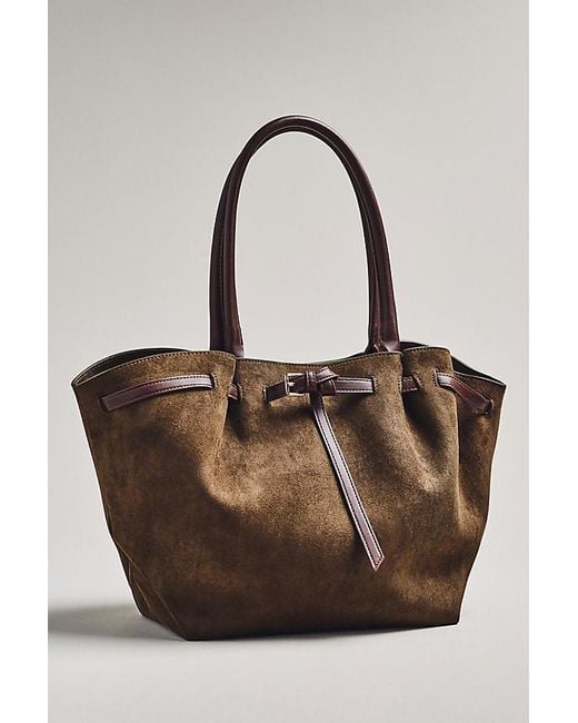 By Anthropologie Brown Faux-Suede Belted Tote Bag