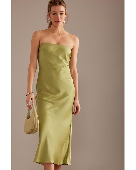Bardot Green Casette Strapless Slip Midi Dress