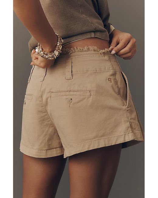 Pilcro Brown Pleated Tie-Detail Mini Shorts
