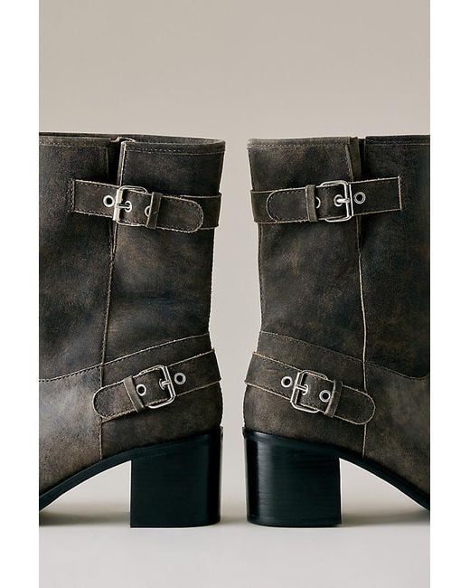 By Anthropologie Black Moto Buckle Ankle Boots