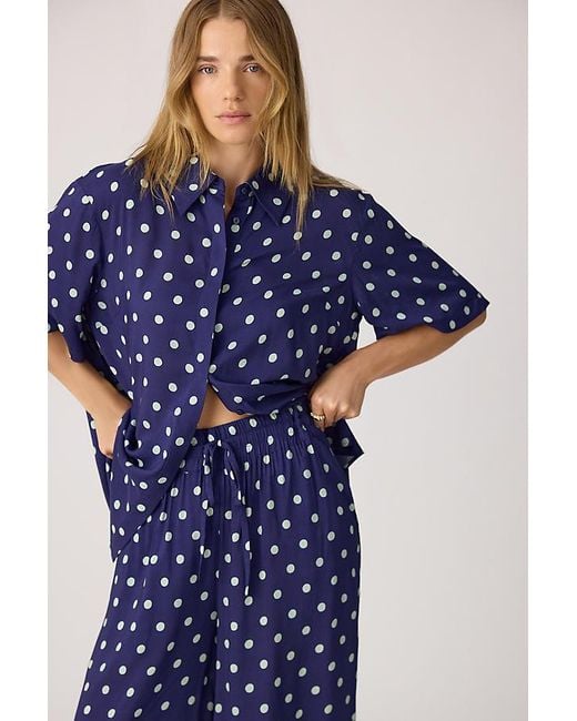 It's 9pm Blue Antibes Polka Dot Shirt & Wide-Leg Trousers Set
