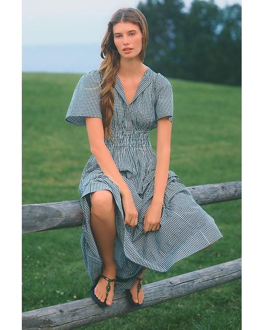 By Anthropologie Green The Somerset Gingham Maxi Dress