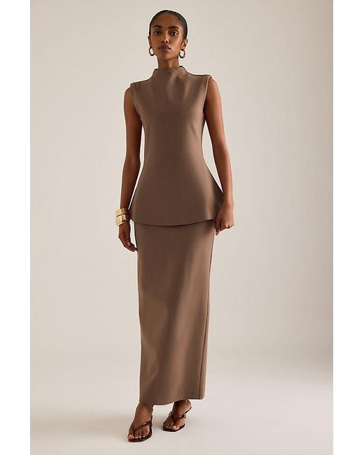 Odd Muse Brown High-Neck Sleeveless Top