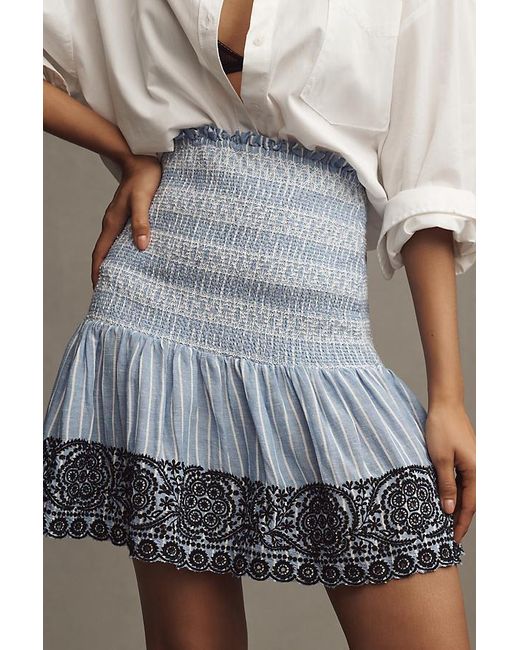 Maeve Gray Smocked Linen Mini Skirt