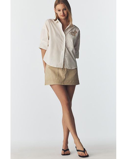 Maeve Natural The Mabel Embroidered Pocket Oxford Shirt By