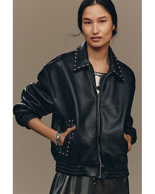 Pilcro Blue The Rylie Studded Faux-Leather Bomber Jacket By
