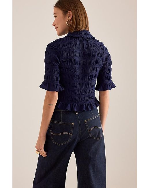 Maeve Blue Ruffle Button-Front Top