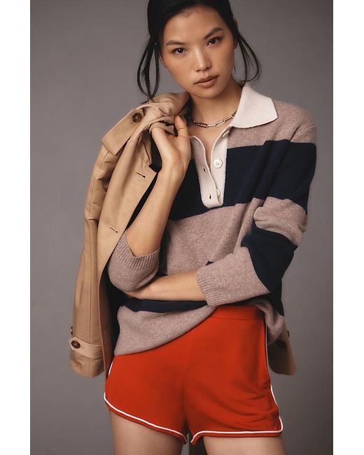 Design History Brown Pure Cashmere Rugby Striped Polo Jumper