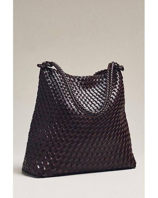By Anthropologie Black Woven Knotted-Strap Bucket Bag